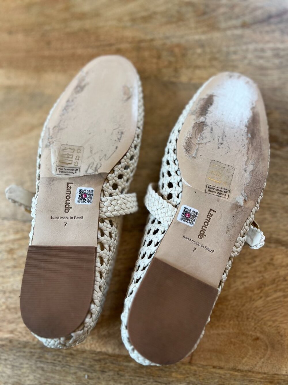 Larroude Cream Woven Mary Jane Flats with Gold Buckles - Picture 7 of 10